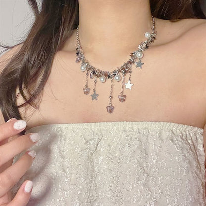 Star Beaded Faux Pearl Necklace