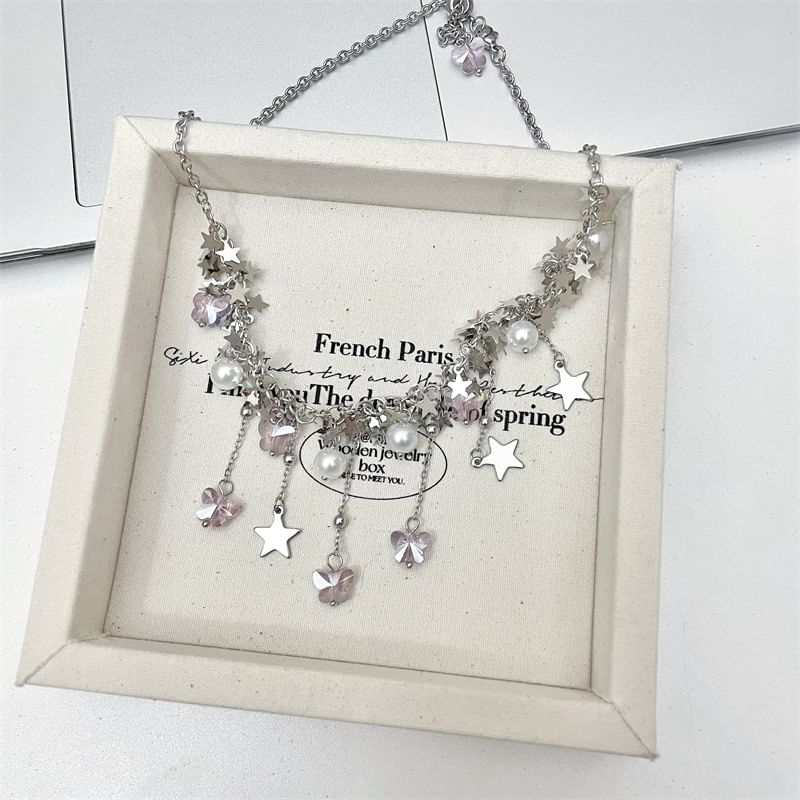 Star Beaded Faux Pearl Necklace