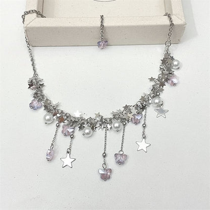 Star Beaded Faux Pearl Necklace