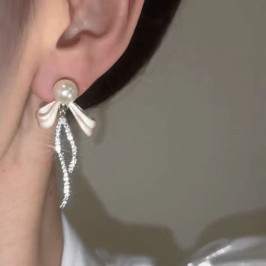 Rhinestone Bow Drop Earring