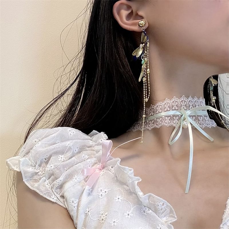 Bow Lace Choker / Butterfly Cross Drop Earring