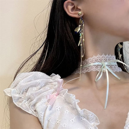 Bow Lace Choker / Butterfly Cross Drop Earring