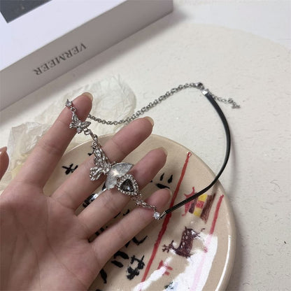 Rhinestone Butterfly Necklace / Drop Earring