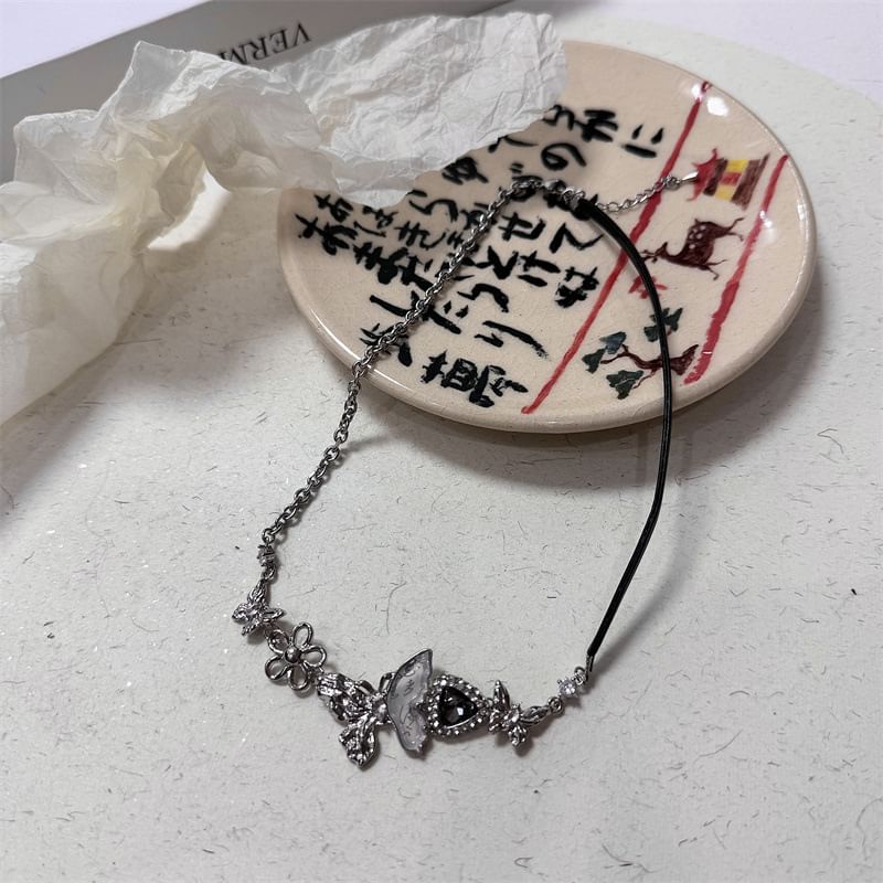 Rhinestone Butterfly Necklace / Drop Earring