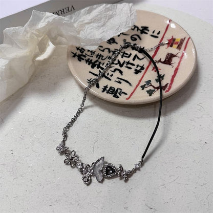 Rhinestone Butterfly Necklace / Drop Earring