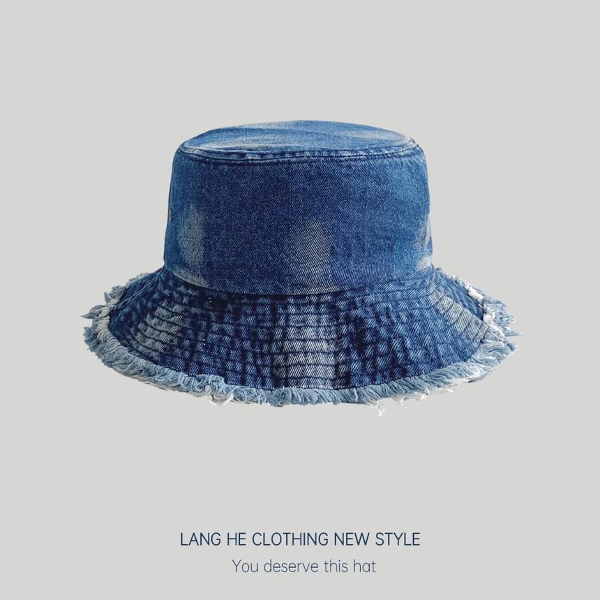 Washed Fray Denim Bucket Hat