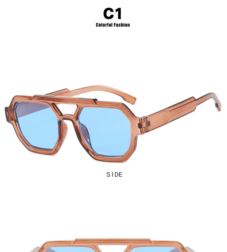 Geometric Double Bridge Plastic Sunglasses