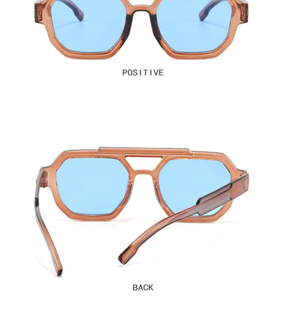Geometric Double Bridge Plastic Sunglasses