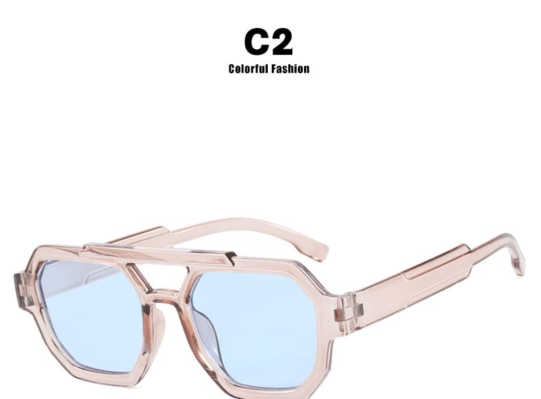 Geometric Double Bridge Plastic Sunglasses