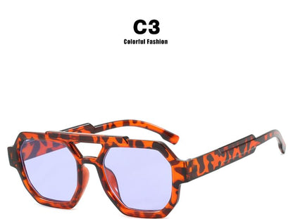 Geometric Double Bridge Plastic Sunglasses
