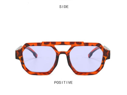 Geometric Double Bridge Plastic Sunglasses