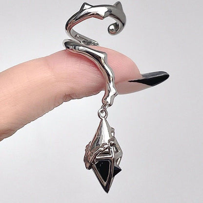 Gothic Punk Black Metal Ear Cuff Earrings With Black Crystal