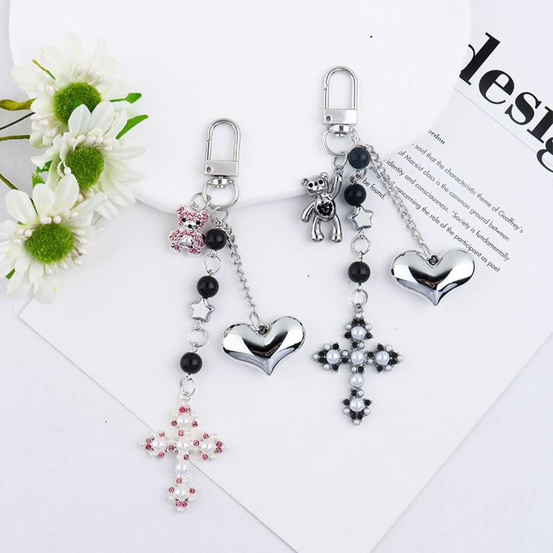 Heart Bear Cross Alloy Bag Charm Keyring Phone (Various Designs)