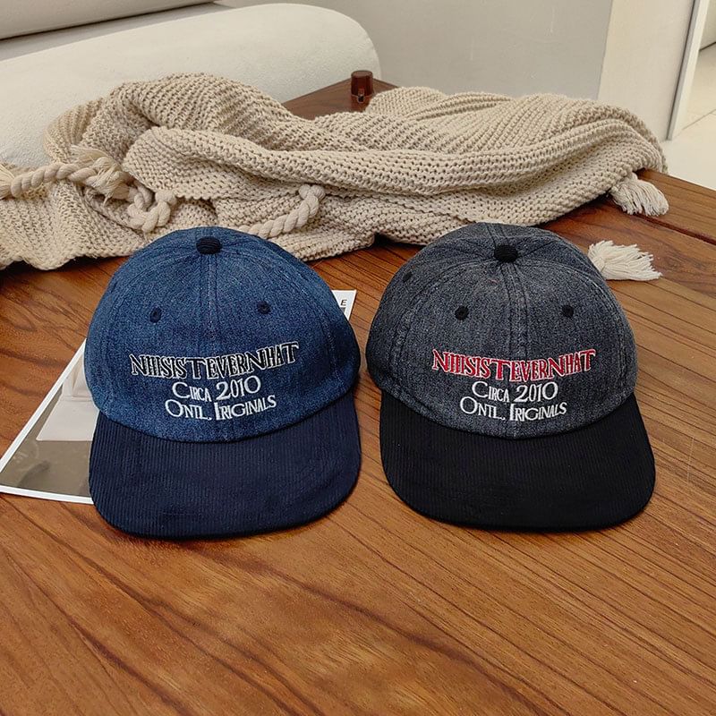 Lettering Corduroy Embroidered Cap