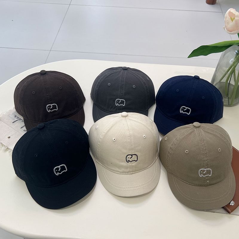 Elephant Embroidered Short Brim Cap