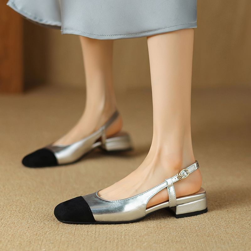 Square Cap Toe Slingback Sandals