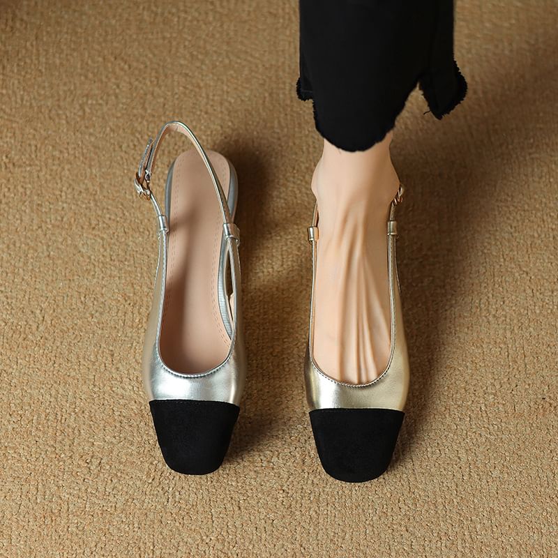 Square Cap Toe Slingback Sandals