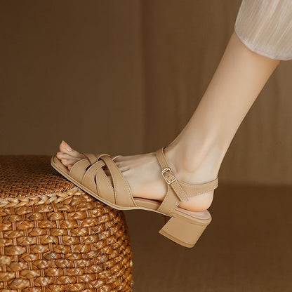 Woven Block Heel Sandals