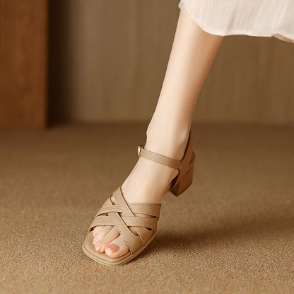 Woven Block Heel Sandals