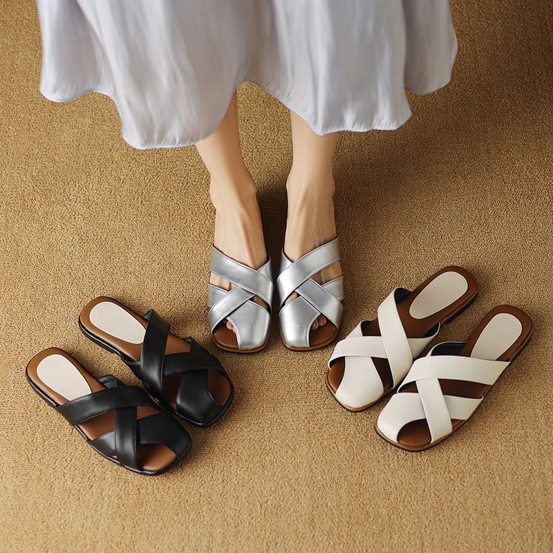 Woven Faux Leather Mules