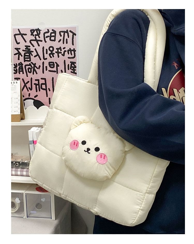 Applique Quilted Nylon Tote Bear Bag