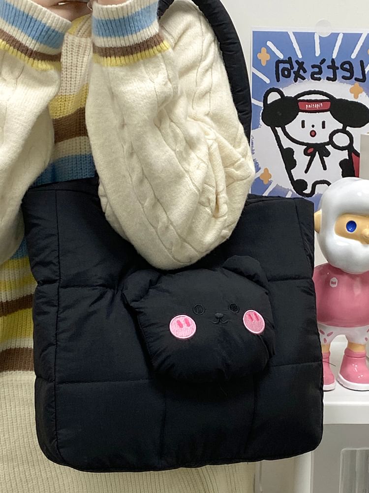 Applique Quilted Nylon Tote Bear Bag