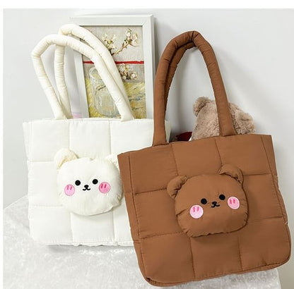 Quilted Nylon Applique Bear Tote Bag