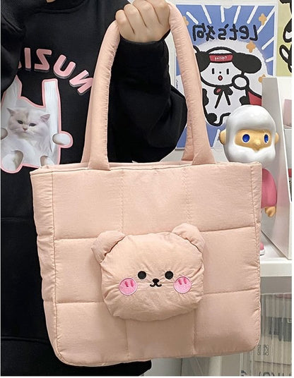 Applique Quilted Nylon Tote Bear Bag