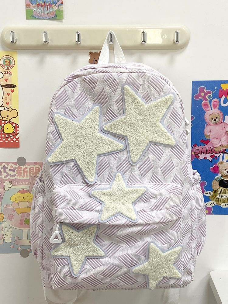 Sac à dos en nylon à fermeture éclair avec appliques en forme d'étoile