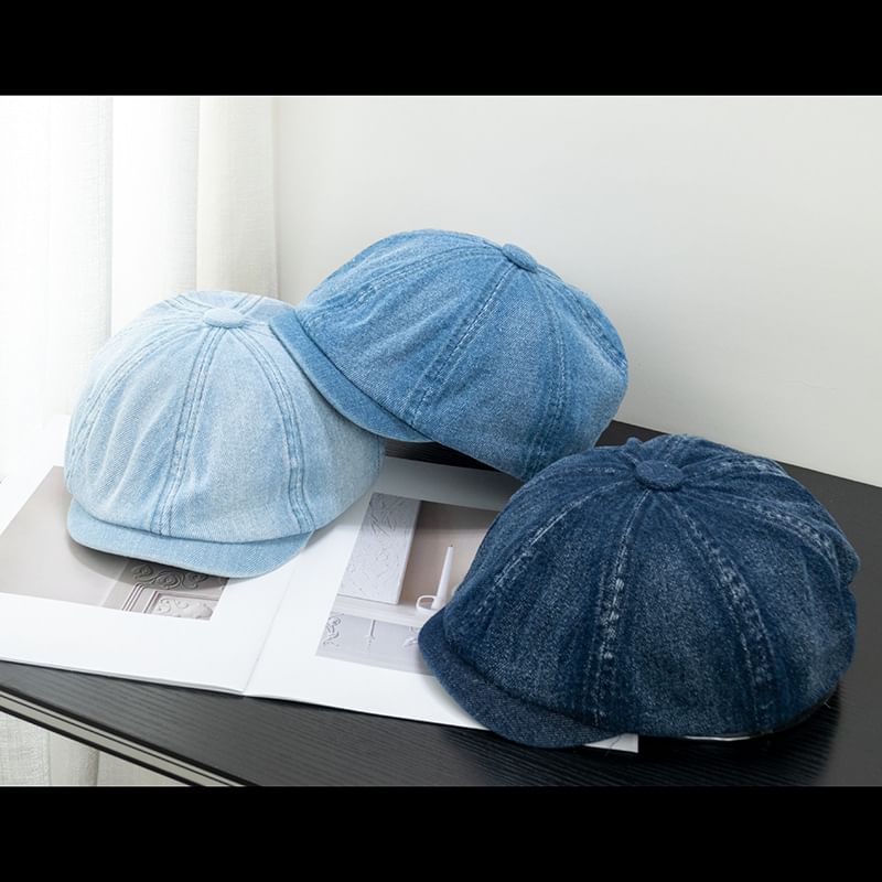 Denim Short Brim Newsboy Cap