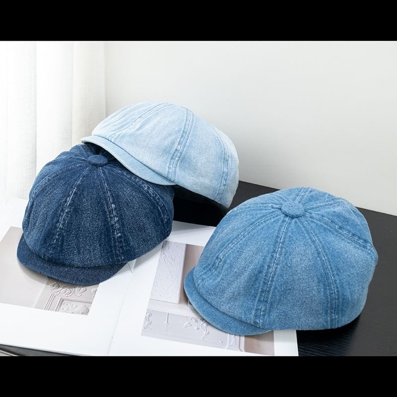 Denim Short Brim Newsboy Cap