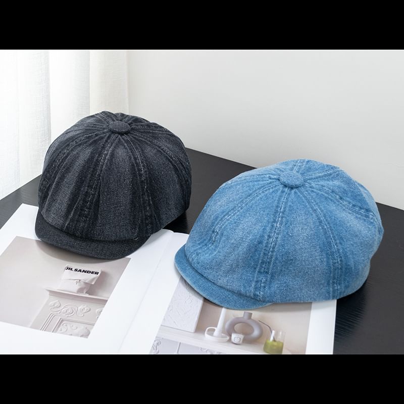 Denim Short Brim Newsboy Cap