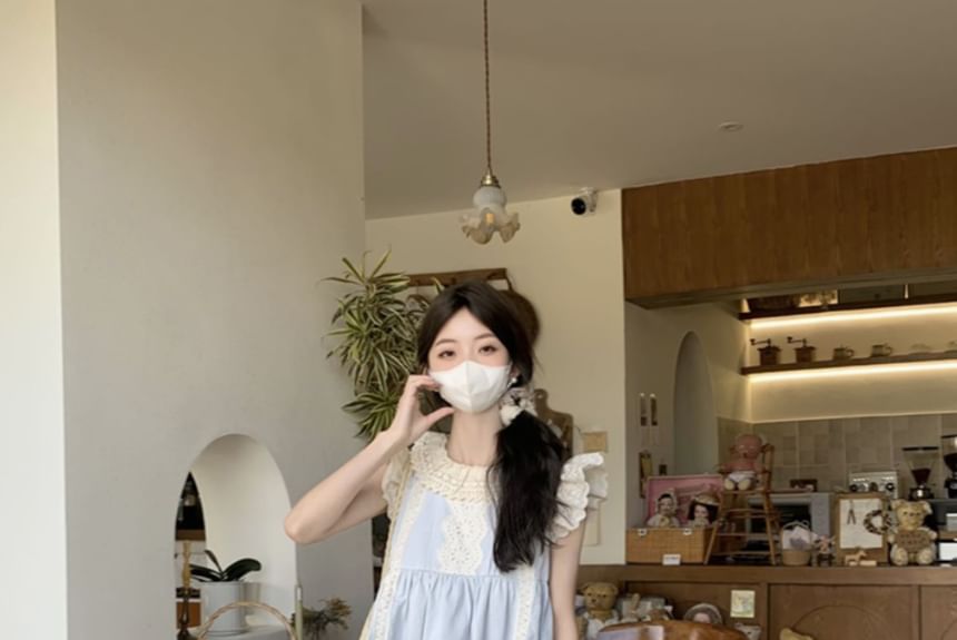 Pintuck Lace Panel Blouse with Midi A-Line Skirt
