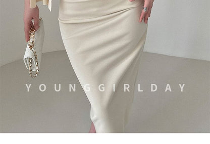 One-Shoulder Tie-Up Top with Cutout Midi Pencil Skirt
