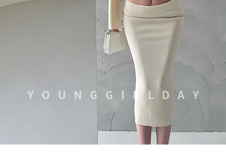 One-Shoulder Tie-Up Top with Cutout Midi Pencil Skirt