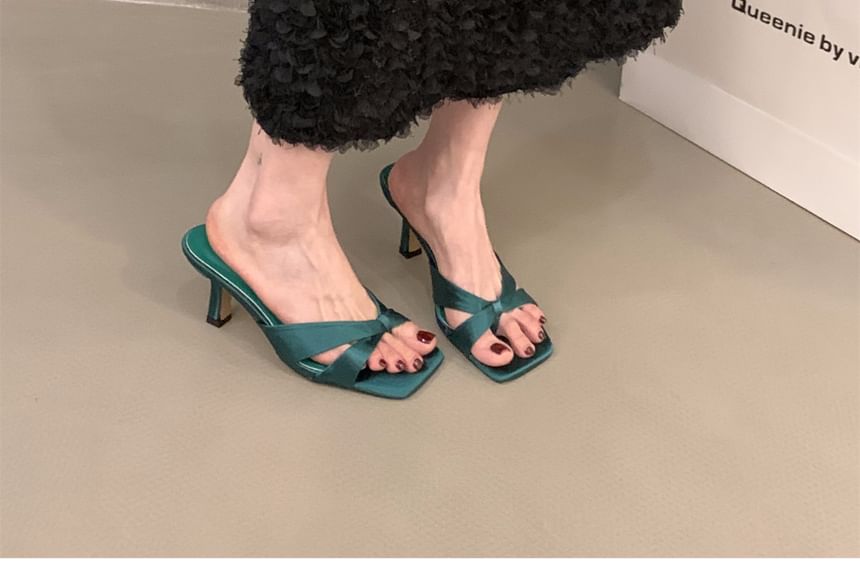 Square-Toe High Heel Slide Sandals