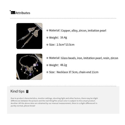 Butterfly Necklace / Fringed Earring