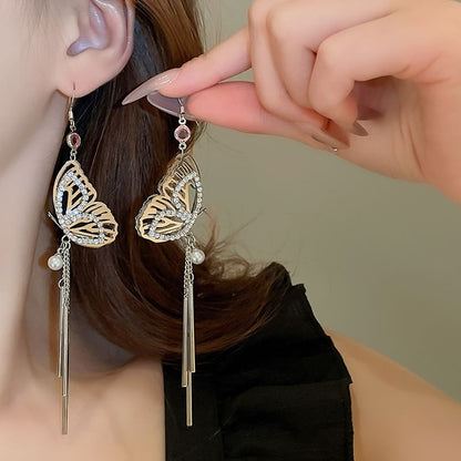 Butterfly Necklace / Fringed Earring