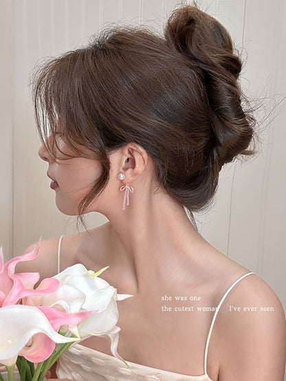 Bow Faux Pearl Alloy Drop Earring