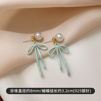 Bow Faux Pearl Alloy Drop Earring