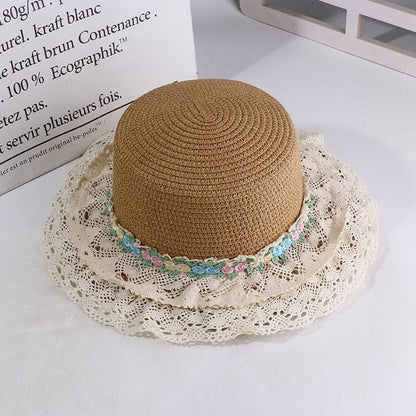 Flower Embroidered Lace Trim Boater Hat