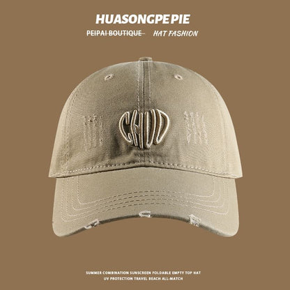 Distressed Baseball Cap Embroidered Letter