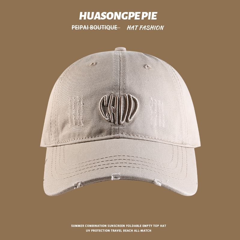 Distressed Baseball Cap Embroidered Letter