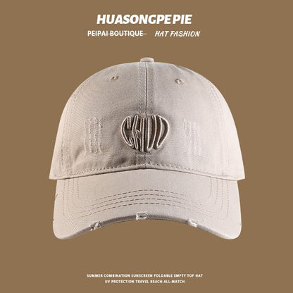 Distressed Baseball Cap Embroidered Letter