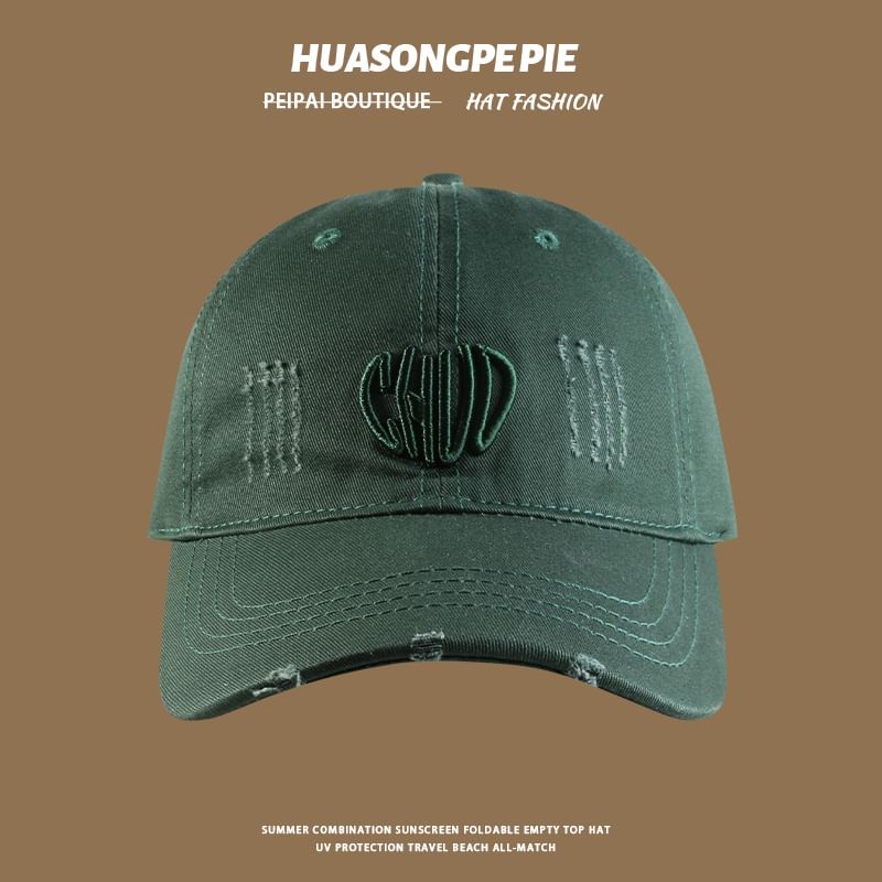 Distressed Baseball Cap Embroidered Letter