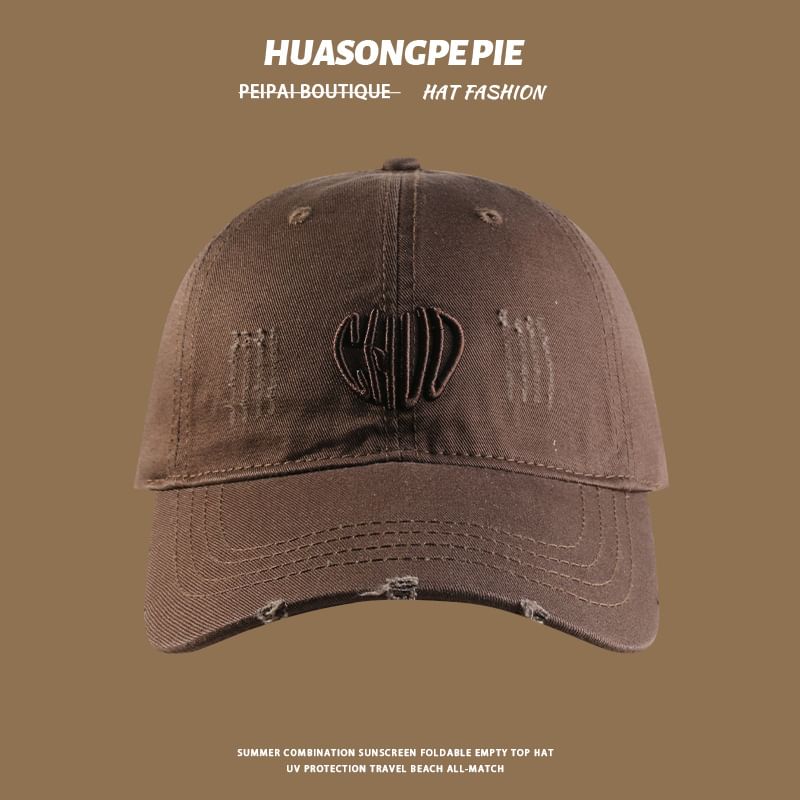 Distressed Baseball Cap Embroidered Letter