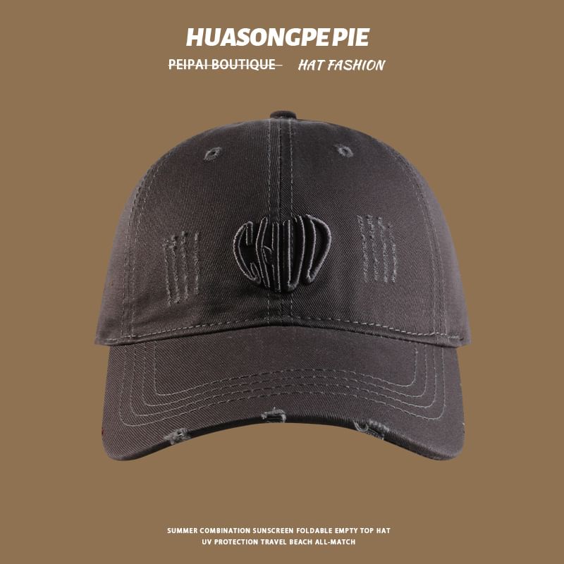 Distressed Baseball Cap Embroidered Letter