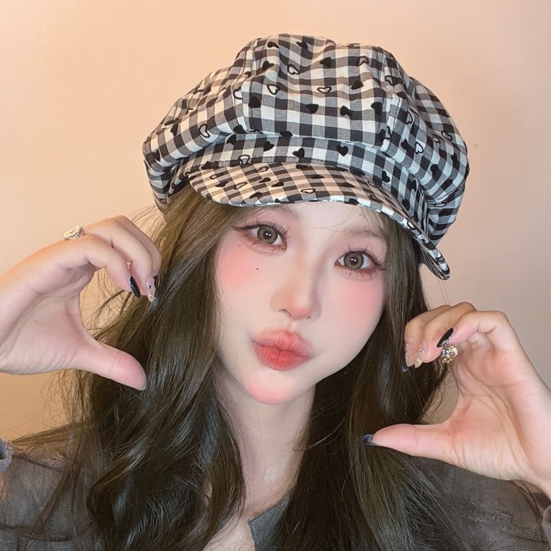 Heart Newsboy Cap Print
