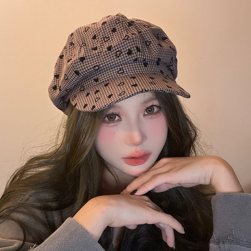 Heart Newsboy Cap Print