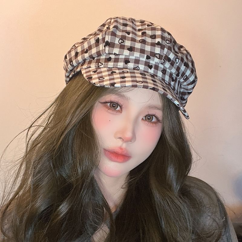 Heart Newsboy Cap Print